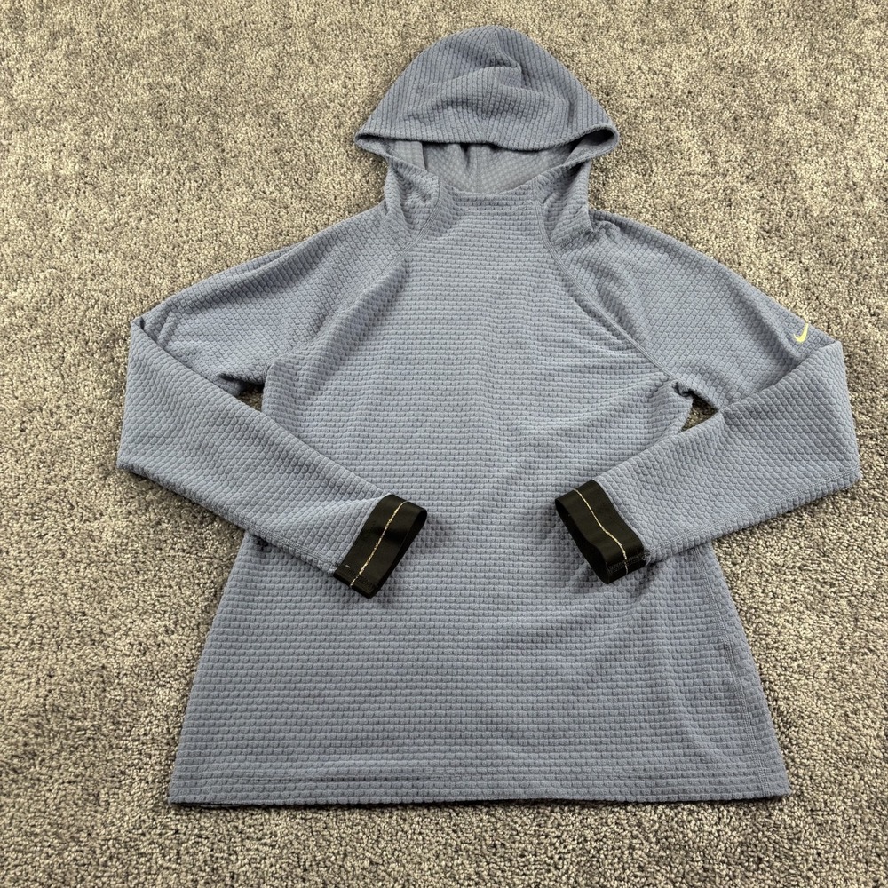 Nike Pro Hoodie Womens M Light Blue‎ Icon Clash Waffle Knit Lightweight